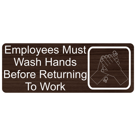 Kona Engraved Employees Must Wash Hands Before Work Sign with Symbol EGRE-312_White_on_Kona