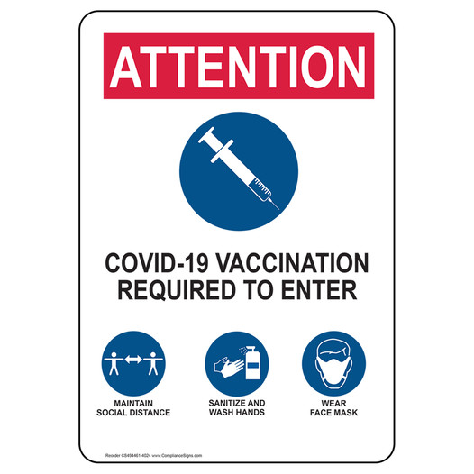 Attention Covid-19 Vaccination Required Sign CS494461