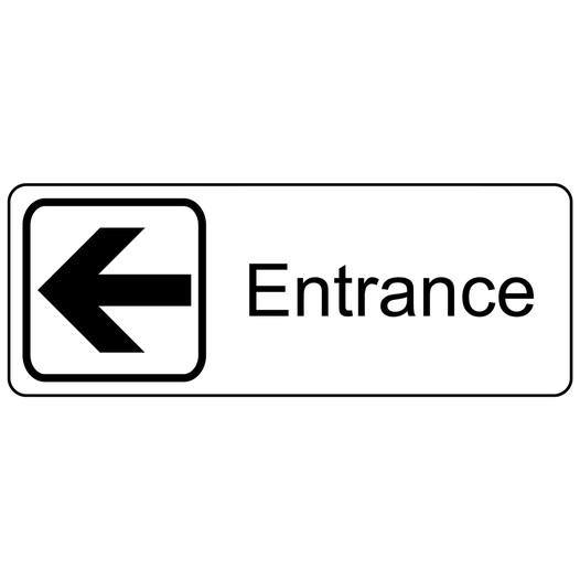 White Engraved Entrance (Left) Sign with Symbol EGRE-320-SYM_Black_on_White