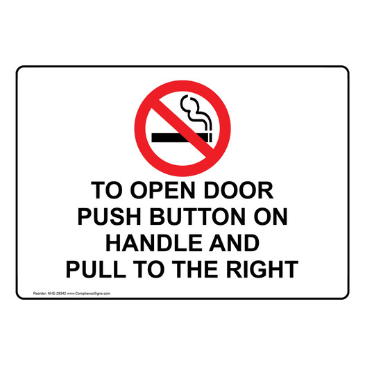 To Open Door Push Button On Handle Sign With Symbol NHE-29342