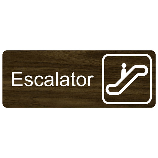 Walnut Engraved Escalator Sign with Symbol EGRE-330-SYM_White_on_Walnut