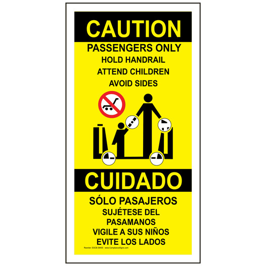 Caution Hold Handrail Attend Children Avoid Sides Bilingual Escalator Sign ESCB-39455