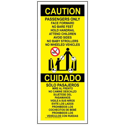 Caution Face Forward No Bare Feet Hold Handrail Bilingual Escalator Sign ESCB-39462