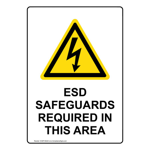 Portrait ESD SAFEGUARDS REQUIRED Sign with Symbol NHEP-50440