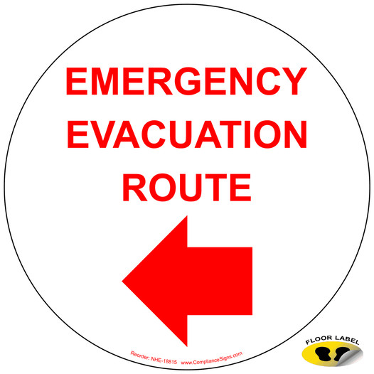 Emergency Evacuation Route With Left Arrow Floor Label NHE-18815