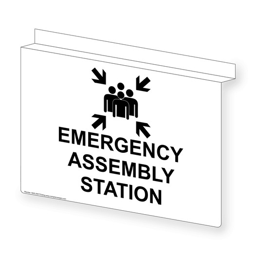 Ceiling-Mount EMERGENCY ASSEMBLY STATION Sign With Symbol NHE-25577Ceiling