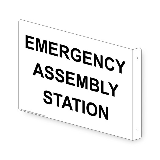 Projection-Mount White EMERGENCY ASSEMBLY STATION Sign NHE-25578Proj