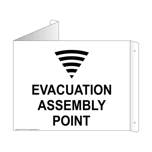 White Triangle-Mount EVACUATION ASSEMBLY POINT Sign With Symbol NHE-27791Tri