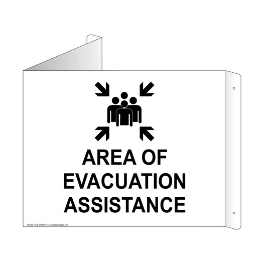 White Triangle-Mount AREA OF EVACUATION ASSISTANCE Sign With Symbol NHE-27803Tri