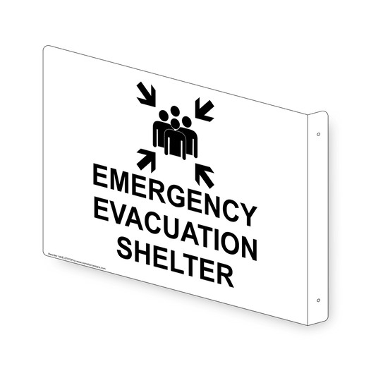 Projection-Mount EMERGENCY EVACUATION SHELTER Sign With Symbol NHE-27812Proj