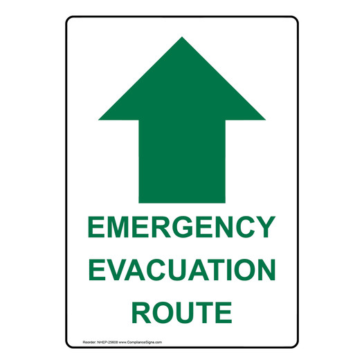 Portrait Emergency Evacuation Route Sign With Symbol NHEP-25608