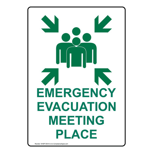 Portrait Emergency Evacuation Meeting Sign With Symbol NHEP-30318