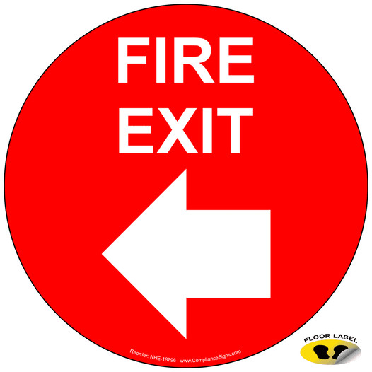 Fire Exit With Left Arrow Floor Label NHE-18796