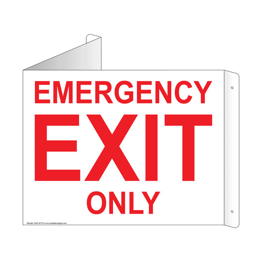 White Triangle-Mount EMERGENCY EXIT ONLY Sign NHE-6731Tri