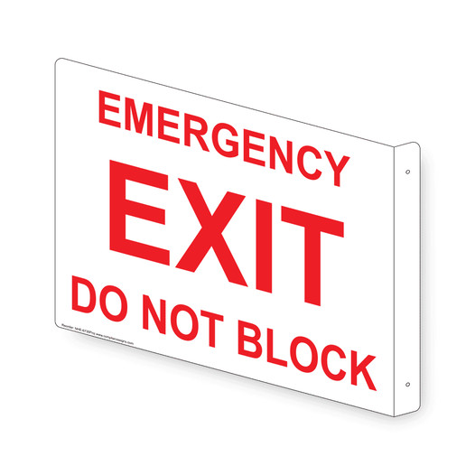 Projection-Mount White EMERGENCY EXIT DO NOT BLOCK Sign NHE-6735Proj