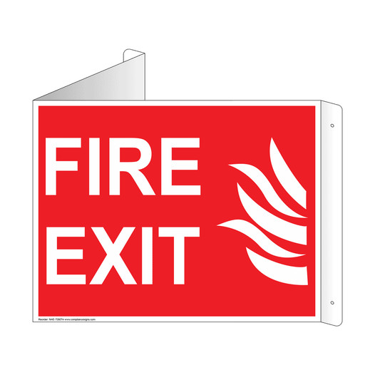 Red Triangle-Mount FIRE EXIT Sign With Symbol NHE-7080Tri