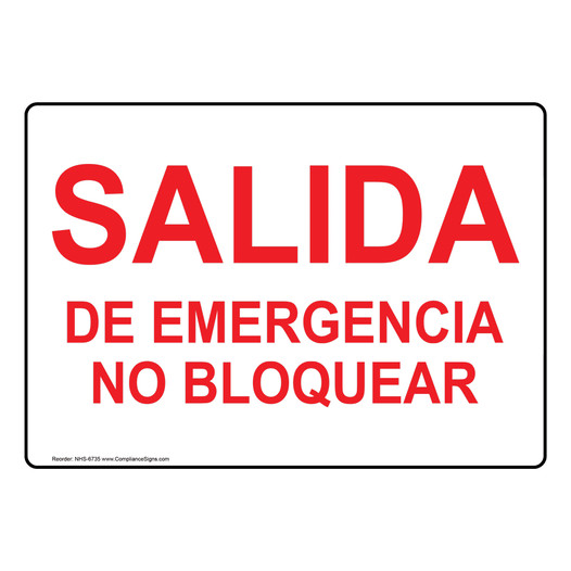 Emergency Exit Do Not Block Spanish Sign NHS-6735