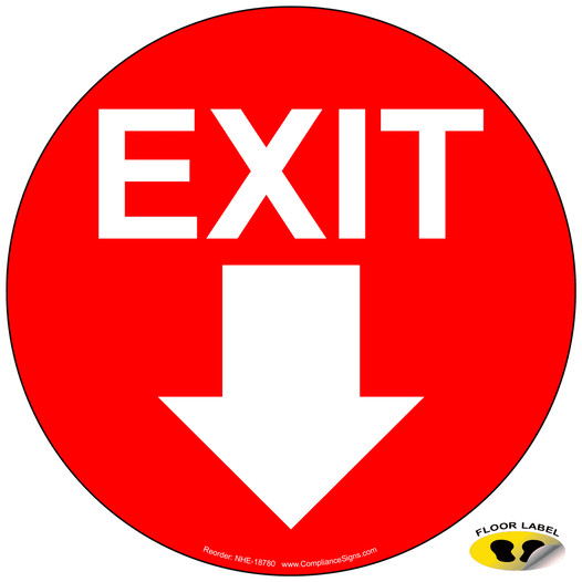 Exit With Down Arrow Floor Label NHE-18780