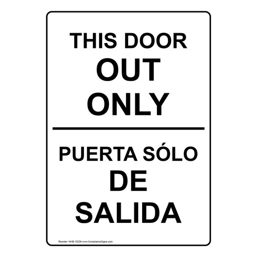 English + Spanish Vertical Sign Exit This Door Out Only
