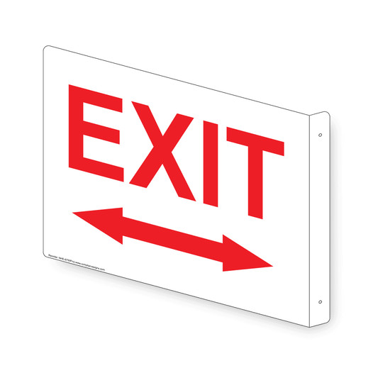 Projection-Mount White EXIT (With Two Directional Arrow) Sign With Symbol NHE-6750Proj