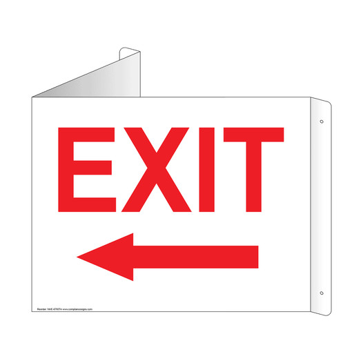 White Triangle-Mount EXIT (With Outward Arrow) Sign NHE-6760Tri