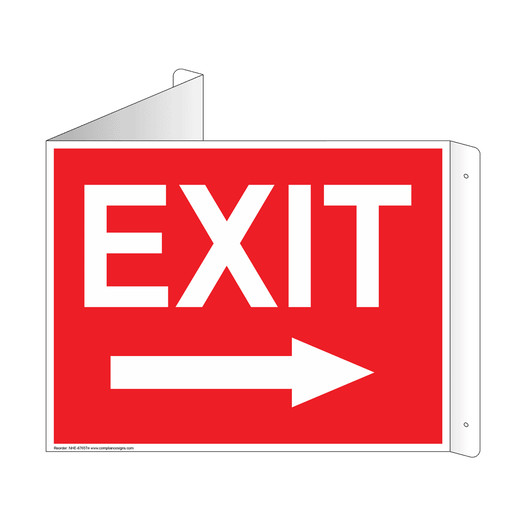Red Triangle-Mount EXIT (With Inward Arrow) Sign NHE-6765Tri