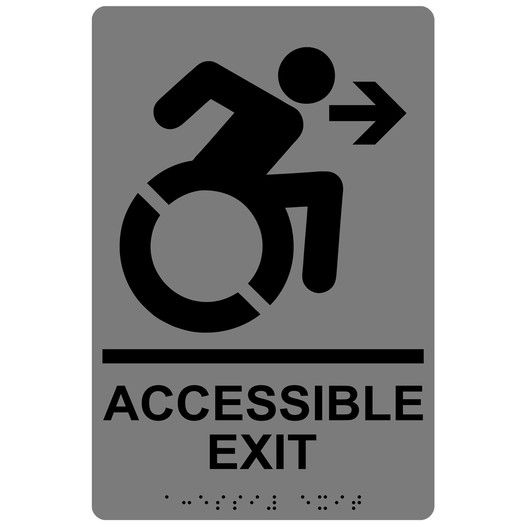 Gray Braille ACCESSIBLE EXIT Right Sign with Dynamic Accessibility Symbol RRE-14758R_Black_on_Gray