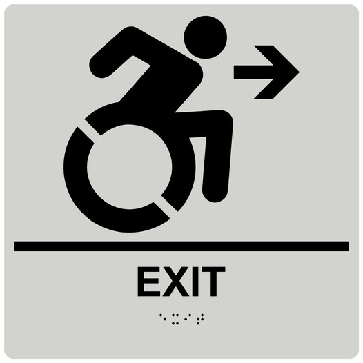 Square Pearl Gray Braille EXIT Right Sign with Dynamic Accessibility Symbol RRE-14792R-99_Black_on_PearlGray