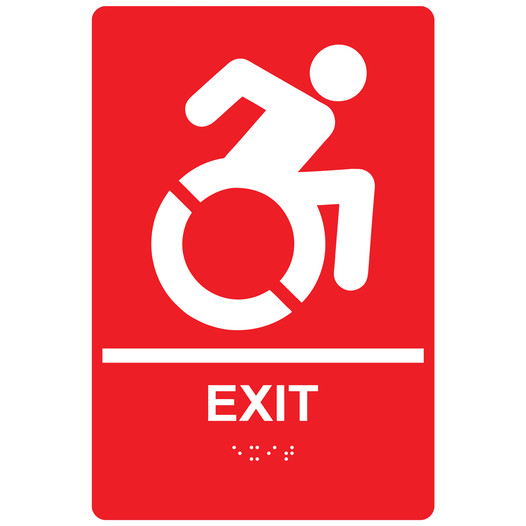 Red Braille EXIT Sign with Dynamic Accessibility Symbol RRE-16802R_White_on_Red
