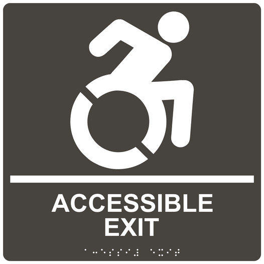 Square Charcoal Gray Braille ACCESSIBLE EXIT Sign with Dynamic Accessibility Symbol RRE-17819R-99_White_on_CharcoalGray