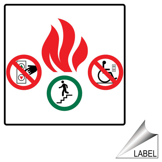 In Case Of Fire Do Not Use Elevator Symbol Label Label-Prohib-1079