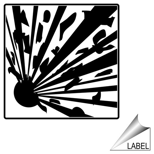 Explosives Explosive Symbol Label / Sticker - White Reflective