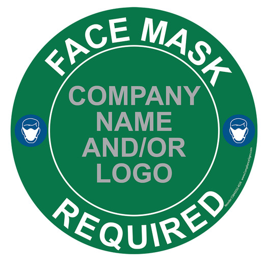 Green Face Mask Required Round Floor Label with Company Name and / or Logo CS843552