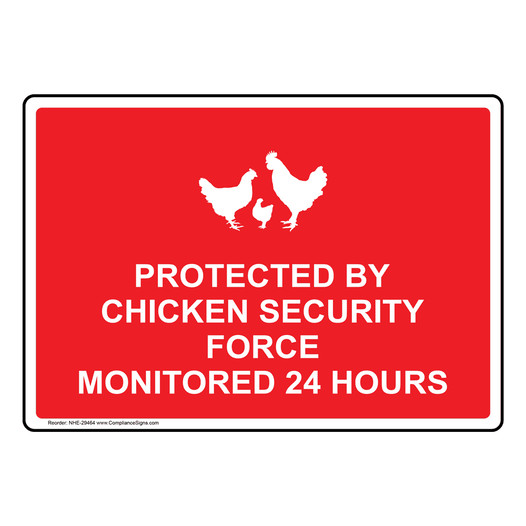 Protected By Chicken Security Force Sign With Symbol NHE-29464