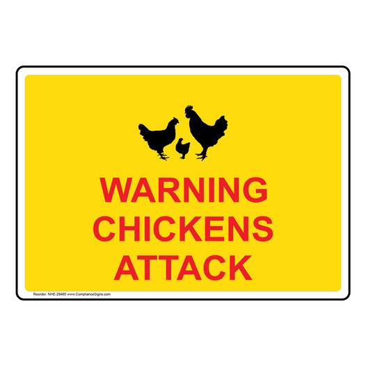 Warning Chickens Attack Sign With Symbol NHE-29465