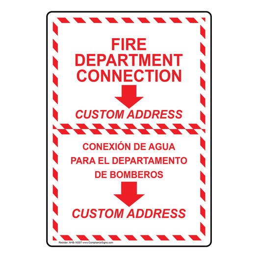 Fire Department Connection Custom Address Bilingual Sign NHB-16307