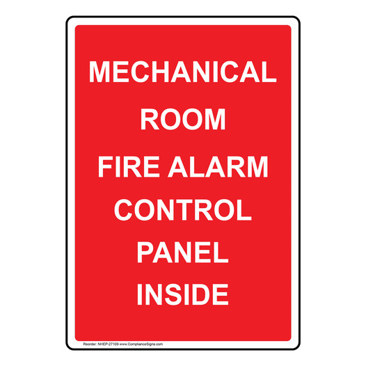 Portrait Mechanical Room Fire Alarm Control Sign NHEP-27109