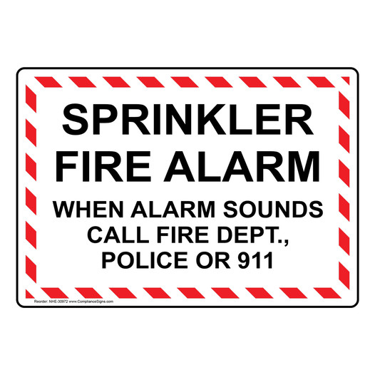 Sprinkler Fire Alarm When Alarm Sounds Call Fire Sign NHE-30972
