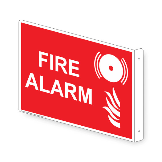 Projection-Mount Red FIRE ALARM Sign With Symbol NHE-7185Proj
