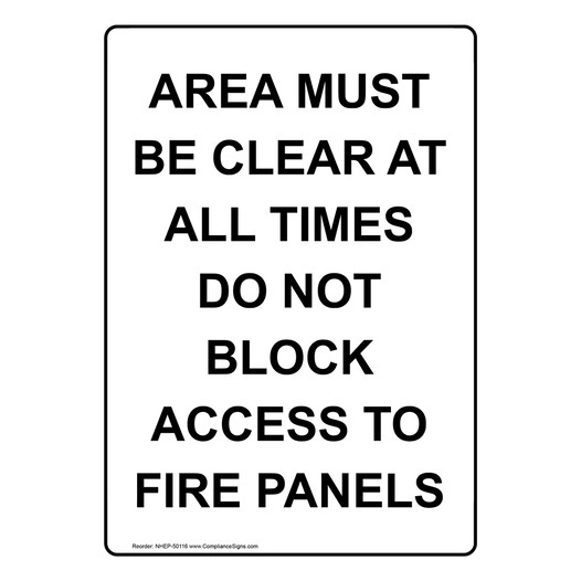Portrait AREA MUST BE CLEAR AT ALL TIMES Sign NHEP-50116