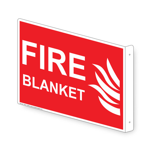 Projection-Mount Red FIRE BLANKET Sign With Symbol NHE-7195Proj