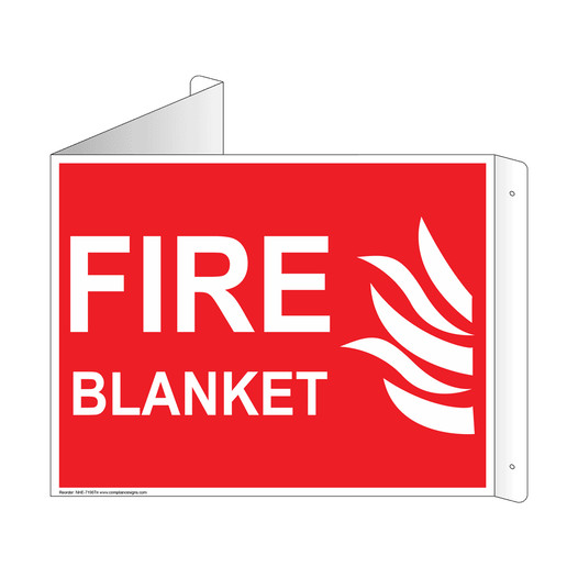 Red Triangle-Mount FIRE BLANKET Sign With Symbol NHE-7195Tri