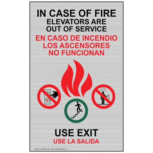 Silver In Case Of Fire Elevators Are Out Of Service Sign ELVB-39507_BF