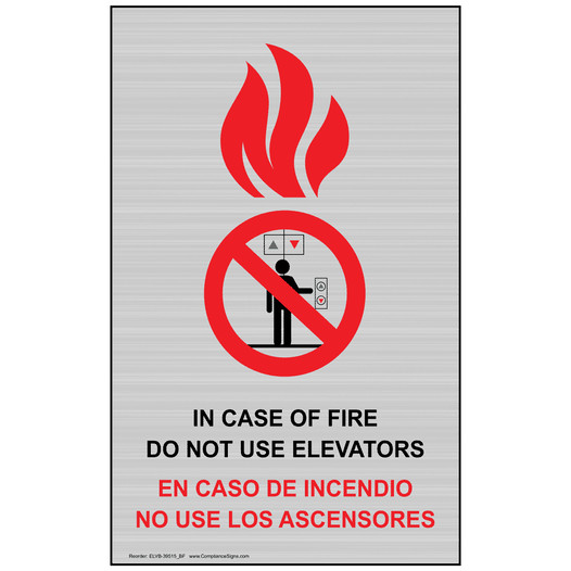 Silver In Case Of Fire Do Not Use Elevators Bilingual Sign ELVB-39515_BF