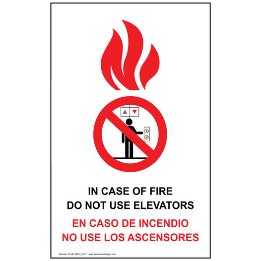 White In Case Of Fire Do Not Use Elevators Bilingual Sign ELVB-39515_WHT