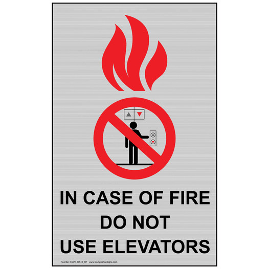 Silver In Case Of Fire Do Not Use Elevators Sign ELVE-39515_BF