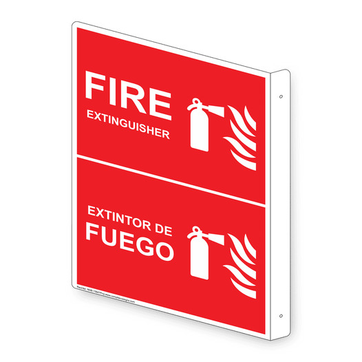 Projection-Mount Red FIRE EXTINGUISHER - EXTINTOR DE FUEGO Sign With Symbol NHB-13847Proj