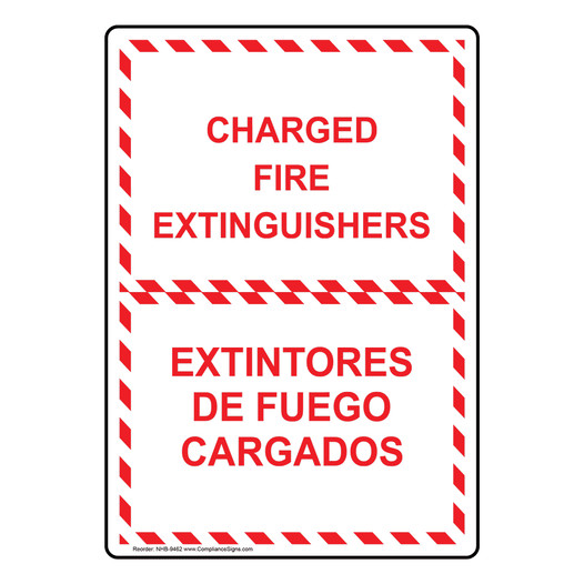 Charged Fire Extinguishers Bilingual Sign NHB-9462