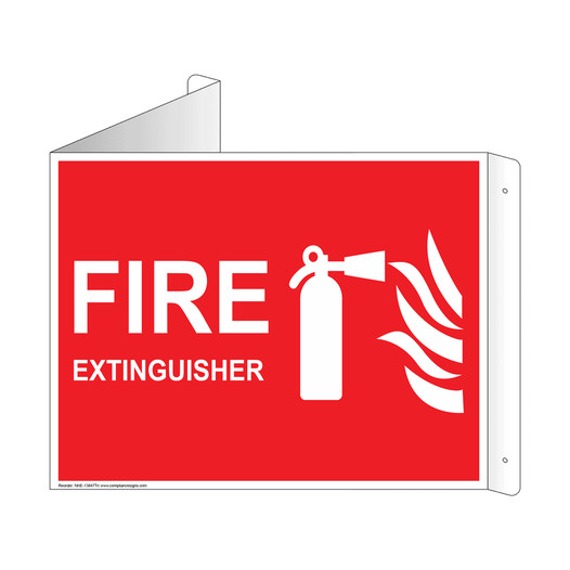 Red Triangle-Mount FIRE EXTINGUISHER Sign With Symbol NHE-13847Tri
