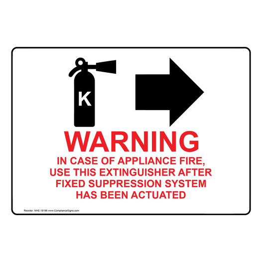 Warning In Case Of Appliance Fire, Use This Extinguisher With Right Arrow Sign NHE-18196